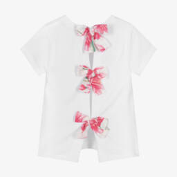 Everything Must Change-Girls Floral Bow White Tee | Childrensalon Outlet