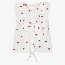 Everything Must Change-Girls Ivory Heart-Embellished Cotton Top | Childrensalon Outlet