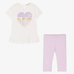 Everything Must Change-طقم ليغنغز قطن جيرسي لون عاجي وبنفسجي للبنات | Childrensalon Outlet