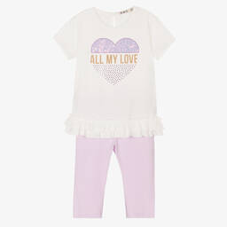 Everything Must Change-طقم ليغنغز قطن جيرسي لون عاجي وبنفسجي للبنات | Childrensalon Outlet