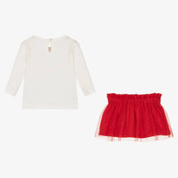 Everything Must Change-طقم تنورة قطن وتول لون عاجي وأحمر | Childrensalon Outlet