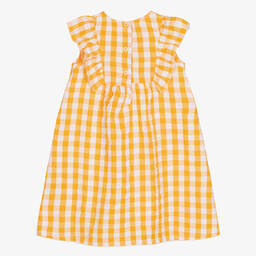 Everything Must Change-Girls Orange & White Cotton Checked Dress | Childrensalon Outlet