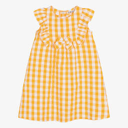 Everything Must Change-Girls Orange & White Cotton Checked Dress | Childrensalon Outlet