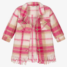 Everything Must Change-Girls Pink Check Brushed Wool Coat | Childrensalon Outlet