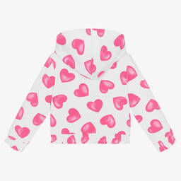 Everything Must Change-Girls White & Pink Cotton Heart Zip-up Top | Childrensalon Outlet
