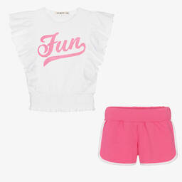 Everything Must Change-طقم شورت قطن جيرسي لون أبيض وزهري للبنات | Childrensalon Outlet