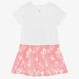 Everything Must Change-فستان قطن بوبلين لون أبيض وزهري بطبعة ورود | Childrensalon Outlet