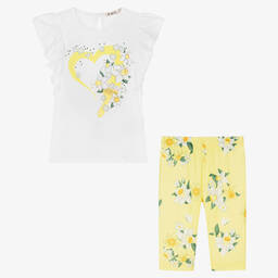 Everything Must Change-Бело-желтый топ и легинсы с нарциссами | Childrensalon Outlet