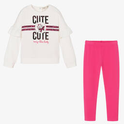 Everything Must Change-طقم ليغنغز قطن لون عاجي وزهري للبنات | Childrensalon Outlet