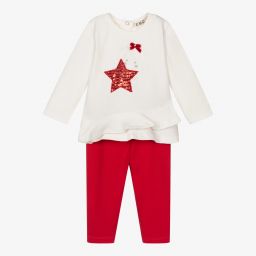 Everything Must Change-طقم ليغنغز قطن جيرسي لون أحمر وعاجي للمولودات | Childrensalon Outlet