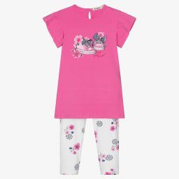 افريثينغ مست تشاينج-طقم ليغنغز أطفال بناتي قطن جيرسي لون زهري وأبيض | Childrensalon Outlet