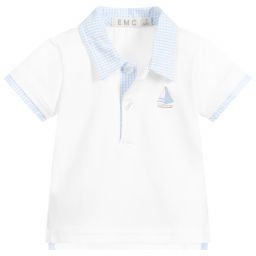 Everything Must Change-توب بولو قطن جيرسي لون أبيض وأزرق للمواليد | Childrensalon Outlet