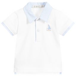 Everything Must Change-توب بولو قطن جيرسي لون أبيض وأزرق للمواليد | Childrensalon Outlet