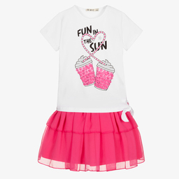 Everything Must Change-White & Pink Chiffon Skirt Set | Childrensalon Outlet