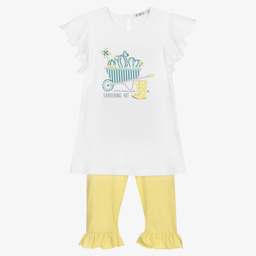 Everything Must Change-طقم ليغنغز قطن جيرسي لون أبيض وأصفر للبنات | Childrensalon Outlet