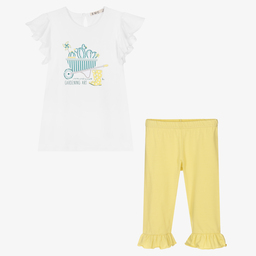 Everything Must Change-طقم ليغنغز قطن جيرسي لون أبيض وأصفر للبنات | Childrensalon Outlet