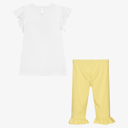 Everything Must Change-طقم ليغنغز قطن جيرسي لون أبيض وأصفر للبنات | Childrensalon Outlet