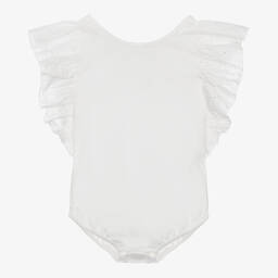 فالكوتو باي ناتورينو-Baby Girls White Cotton Bodysuit | Childrensalon Outlet