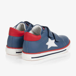 Falcotto by Naturino-Boys Blue Leather Star Velcro Trainers | Childrensalon Outlet