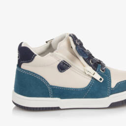 Falcotto by Naturino-Boys Ivory & Blue Leather Trainers | Childrensalon Outlet