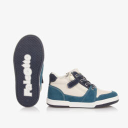 Falcotto by Naturino-Boys Ivory & Blue Leather Trainers | Childrensalon Outlet