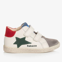 Falcotto by Naturino-Boys Ivory & Grey Leather Trainers | Childrensalon Outlet