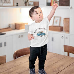 Falcotto by Naturino-Boys White Cotton Car T-Shirt | Childrensalon Outlet