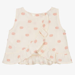 فالكوتو باي ناتورينو-Girls Ivory & Pink Dot Cotton Blouse | Childrensalon Outlet
