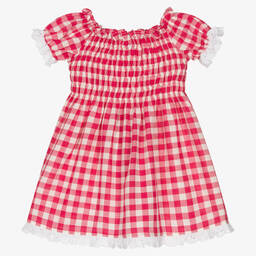 Falcotto by Naturino-Girls Pink & White Gingham Ruched Dress | Childrensalon Outlet