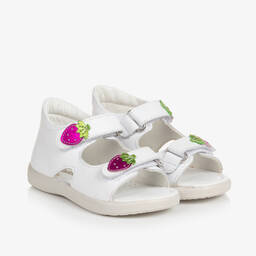 Falcotto by Naturino-Girls White Leather Strawberry Sandals | Childrensalon Outlet