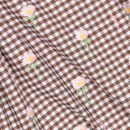 فندي-فستان قطن جينغهام لون بني وعاجي للمولودات | Childrensalon Outlet