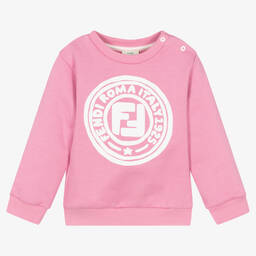 Fendi-Baby Girls Pink Cotton Logo Sweatshirt  | Childrensalon Outlet