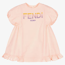 Fendi-Baby Girls Pink Cotton Roma Dress | Childrensalon Outlet