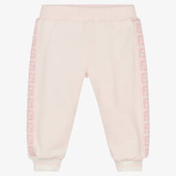 Fendi-Baby Girls Pink FF Logo Cotton Joggers  | Childrensalon Outlet