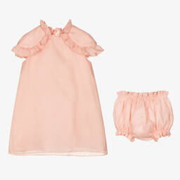 Fendi-Baby Girls Pink Silk Logo Dress | Childrensalon Outlet