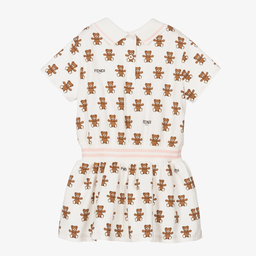Fendi-Baby Girls White Logo Dress  | Childrensalon Outlet
