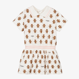Fendi-Baby Girls White Logo Dress  | Childrensalon Outlet