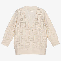 فندي-كارديغان مزيج قطن محبوك لون عاجي للأطفال | Childrensalon Outlet