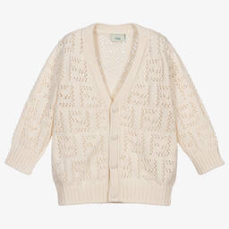 فندي-كارديغان مزيج قطن محبوك لون عاجي للأطفال | Childrensalon Outlet