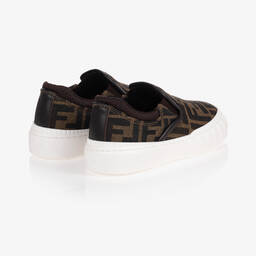 فندي-حذاء سهل الإنتعال مزيج قطن لون بيج وأسود | Childrensalon Outlet