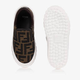 فندي-حذاء سهل الإنتعال مزيج قطن لون بيج وأسود | Childrensalon Outlet