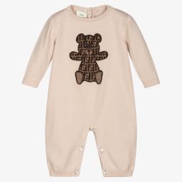 Fendi-Beige Cotton Knit Log Babygrow | Childrensalon Outlet