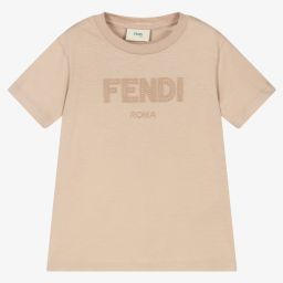 Fendi - Beige Cotton Logo T-Shirt | Childrensalon Outlet