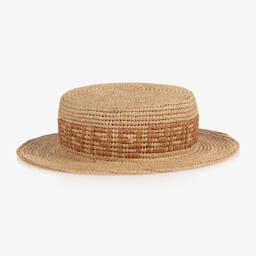Fendi-Beige Straw Logo Sun Hat | Childrensalon Outlet