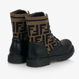 Fendi-Black & Beige FF Logo Boots | Childrensalon Outlet