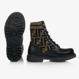 Fendi-Black & Beige FF Logo Boots | Childrensalon Outlet