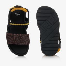 Fendi-Черно-бежевые сандалии с принтом FF | Childrensalon Outlet