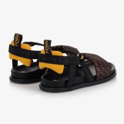 Fendi-Черно-бежевые сандалии с принтом FF | Childrensalon Outlet