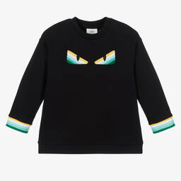 Fendi-Black Cotton Logo Sweatshirt | Childrensalon Outlet