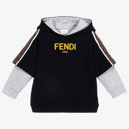 Fendi-Black Cotton Logo Sweatshirt | Childrensalon Outlet